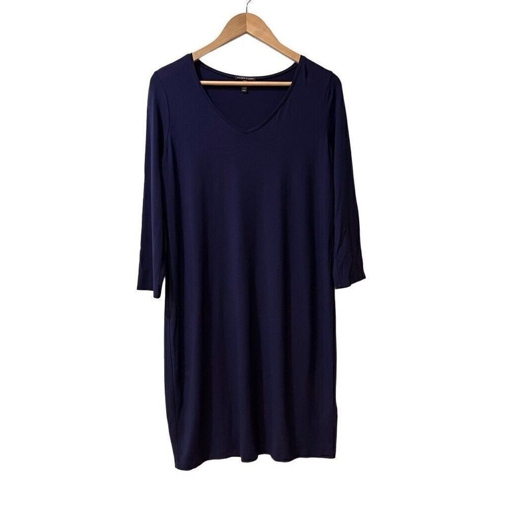 Eileen Fisher Womens Dress Size Medium Blue 3/4 Sleeve Knee Length Viscose